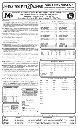 GAME INFORMATION Mississippi Braves Media Relations Department Trustmark Park • 1 Braves Way • Pearl, Ms • 39208