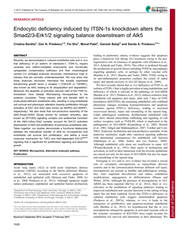 Endocytic Deficiency Induced by ITSN-1S Knockdown Alters the Smad2/3-Erk1/2 Signaling Balance Downstream of Alk5