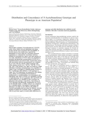 Distribution and Concordance of N-Acetyltransferase Genotype and Phenotype in an American Population1