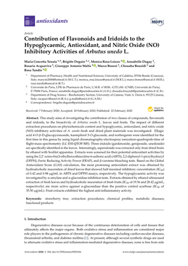Contribution of Flavonoids and Iridoids to the Hypoglycaemic, Antioxidant, and Nitric Oxide (NO) Inhibitory Activities of Arbutus Unedo L