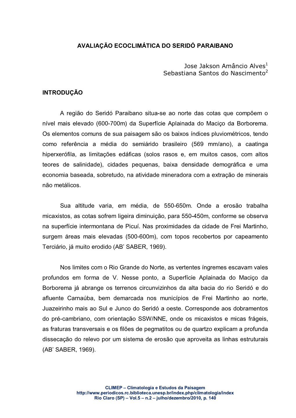 Avaliação Ecoclimática Do Seridó Paraibano