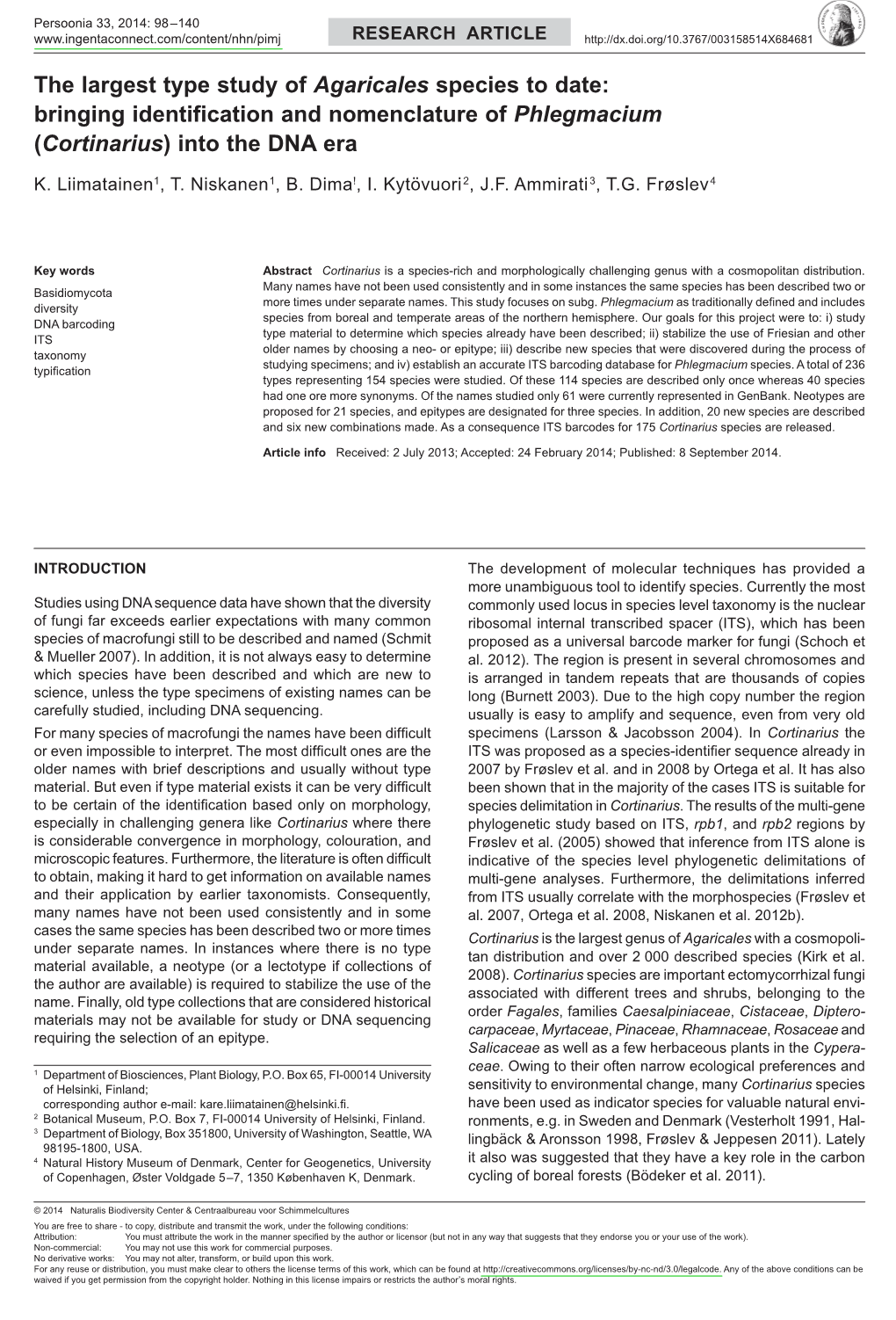 The Largest Type Study of &lt;I&gt;Agaricales&lt;/I