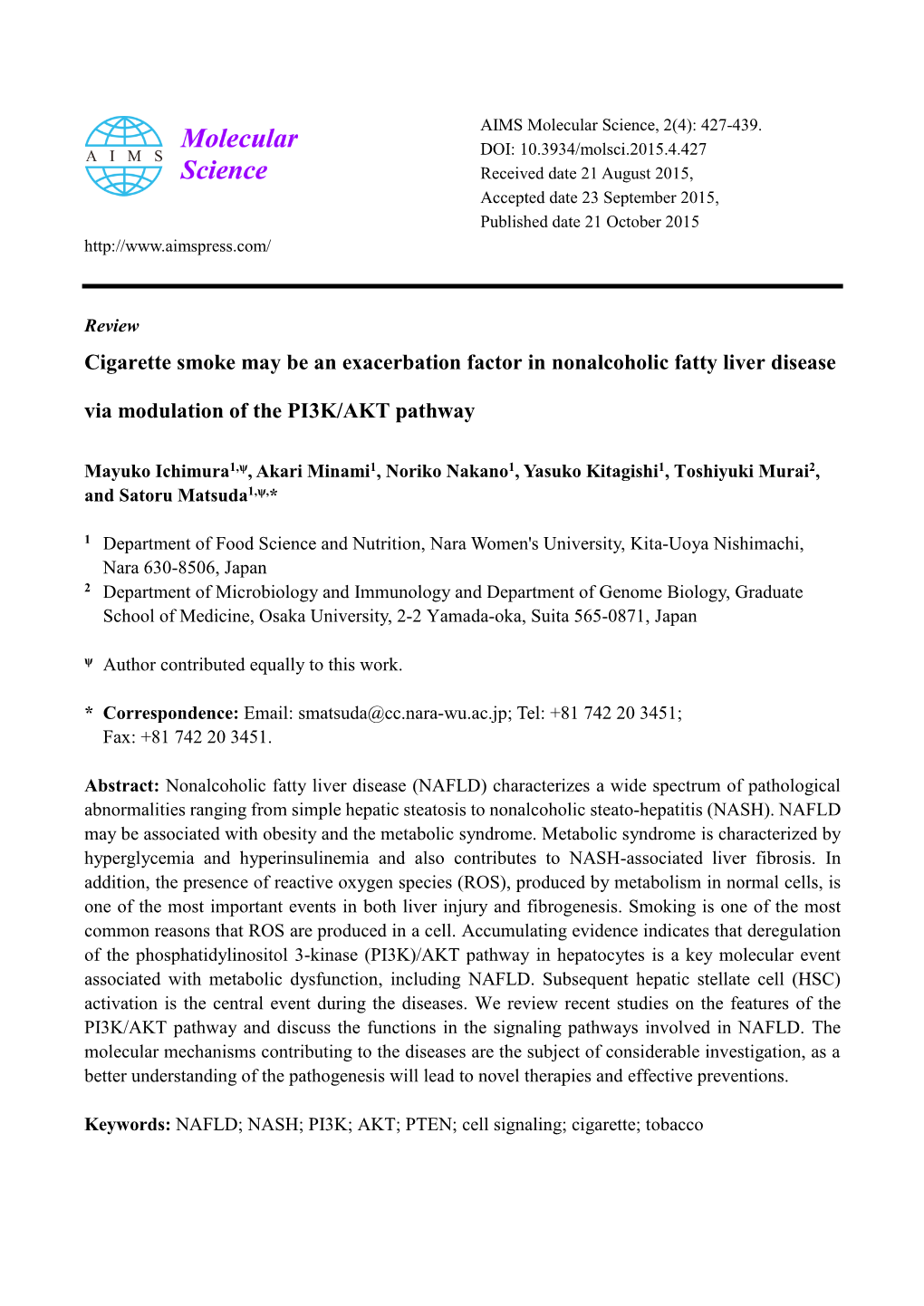 Cigarette Smoke May Be an Exacerbation Factor in Nonalcoholic Fatty Liver Disease Via Modulation of the PI3K/AKT Pathway