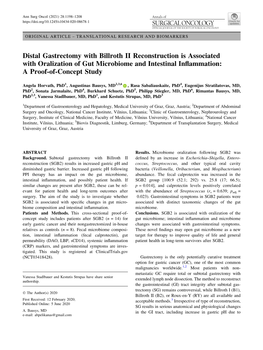 Distal Gastrectomy with Billroth II Reconstruction Is Associated with Oralization of Gut Microbiome and Intestinal Inﬂammation: a Proof-Of-Concept Study