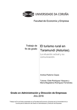 El Turismo Rural En Taramundi (Asturias). La Situación Actual Y Su Comunicación