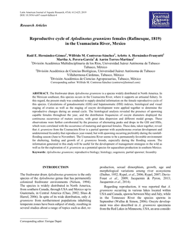 Reproductive Cycle of Aplodinotus Grunniens Females (Rafinesque, 1819) in the Usumacinta River, Mexico