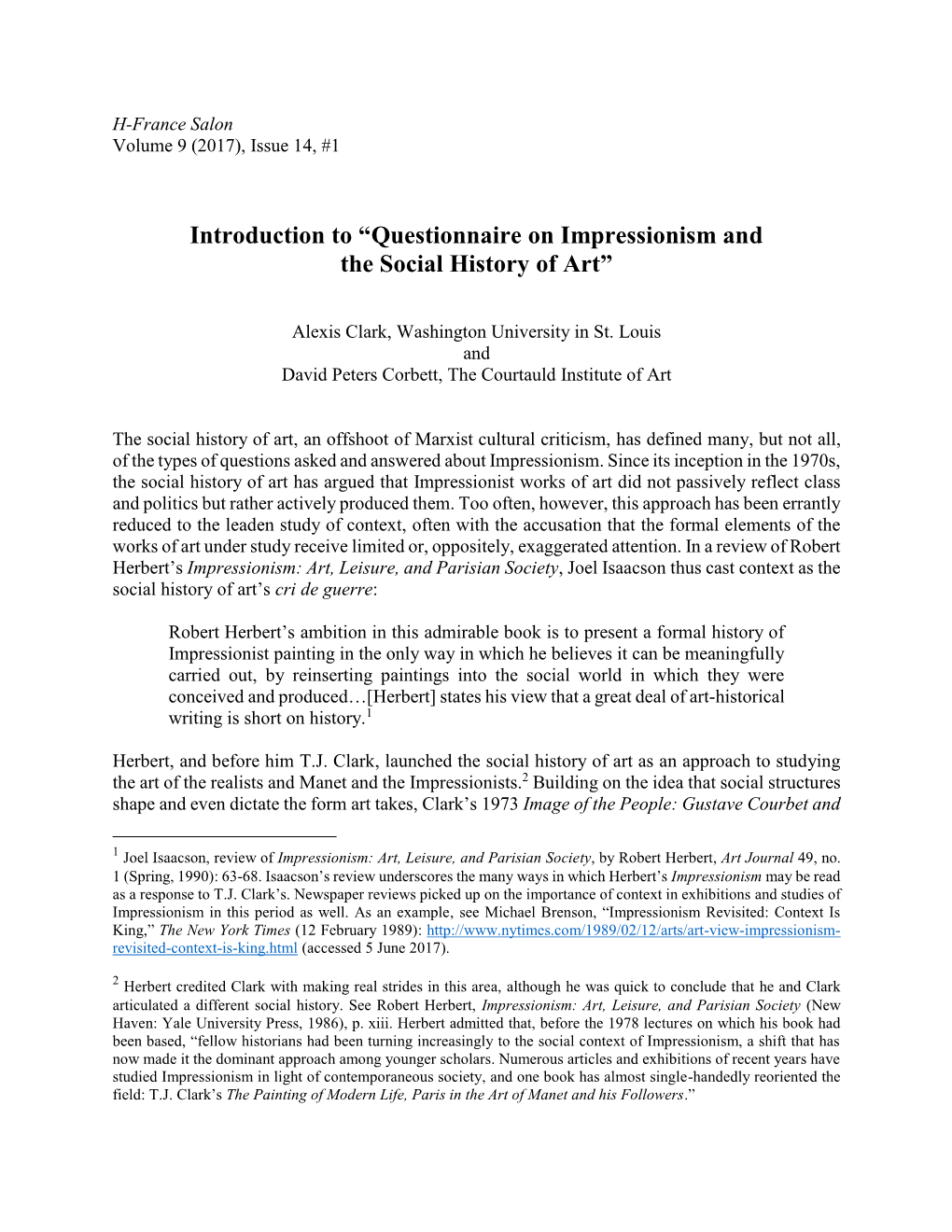 Introduction to “Questionnaire on Impressionism and the Social History of Art”