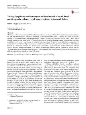 Testing the Primary and Convergent Retrieval Model of Recall: Recall Practice Produces Faster Recall Success but Also Faster Recall Failure
