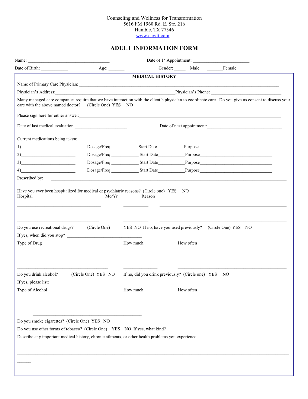 Adult Information Form