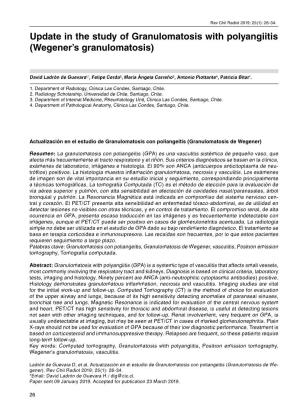 Update in the Study of Granulomatosis with Polyangiitis (Wegener's