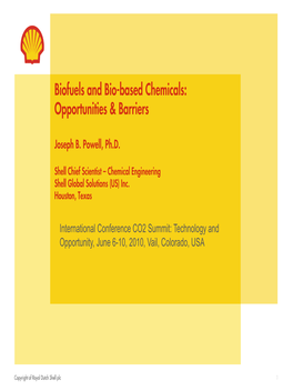 Biofuels and Bio-Based Chemicals: Opportunities & Barriers