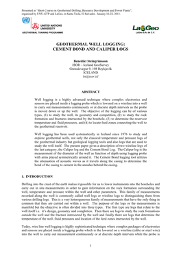 Cement Bond and Caliper Logs