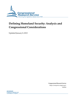 Defining Homeland Security: Analysis and Congressional Considerations