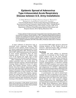 Epidemic Spread of Adenovirus Type 4-Associated Acute Respiratory Disease Between U.S