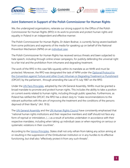 Joint Statement in Support of the Polish Commissioner for Human Rights