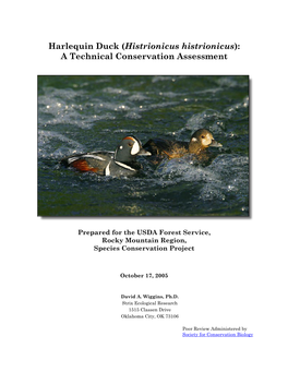 Harlequin Duck (Histrionicus Histrionicus): a Technical Conservation Assessment