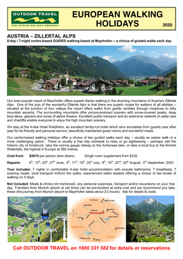 AUSTRIA – ZILLERTAL ALPS 8-Day / 7-Night Centre-Based GUIDED Walking Based at Mayrhofen – a Choice of Graded Walks Each Day