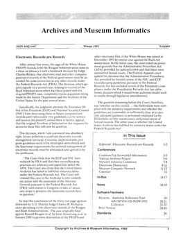 Archives and Museum Informatics Newsletter, Vol. 6, No. 4