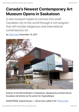Canada's Newest Contemporary Art Museum Opens in Saskatoon
