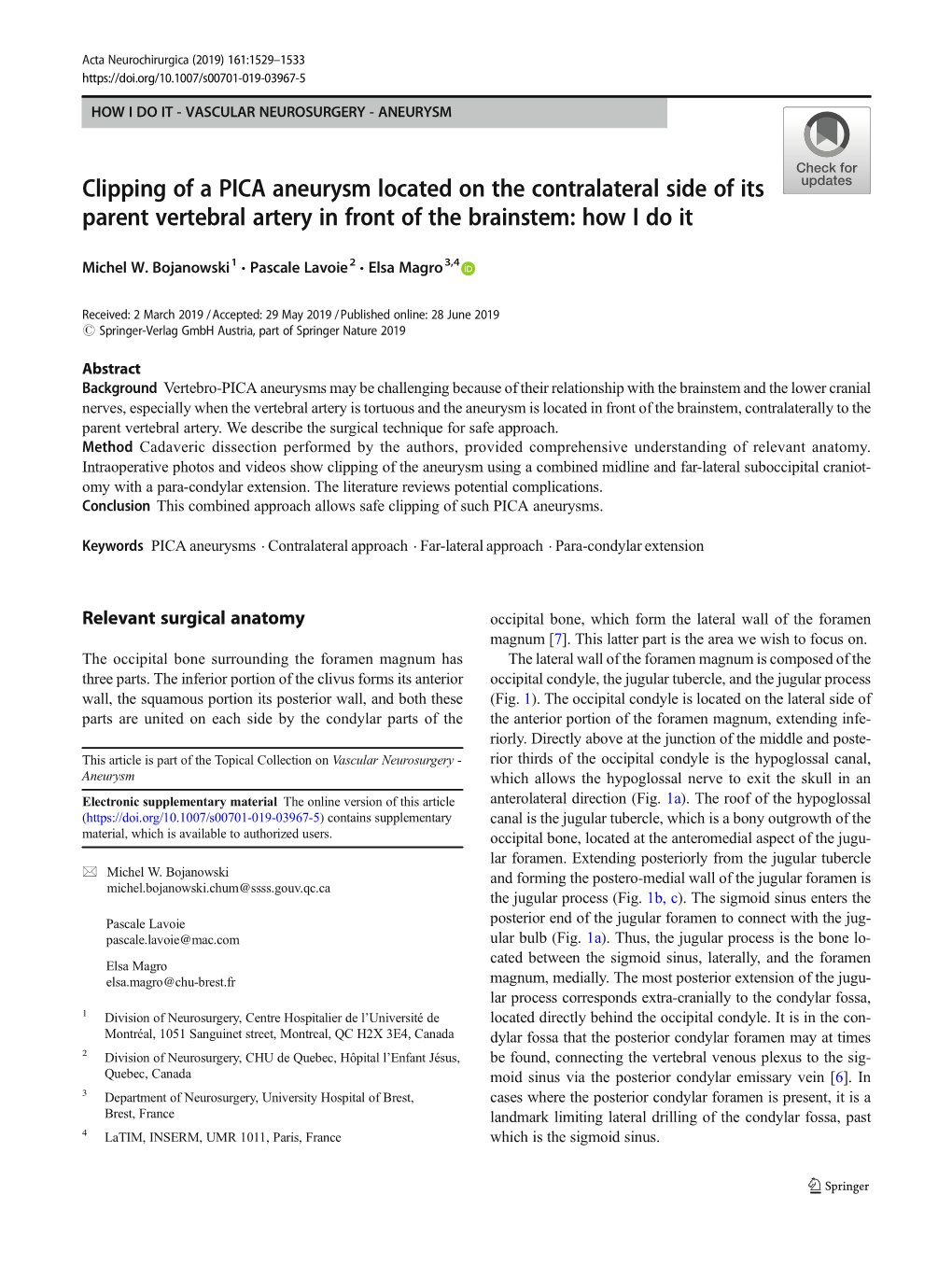 Clipping of a PICA Aneurysm Located on the Contralateral Side of Its Parent Vertebral Artery in Front of the Brainstem: How I Do It