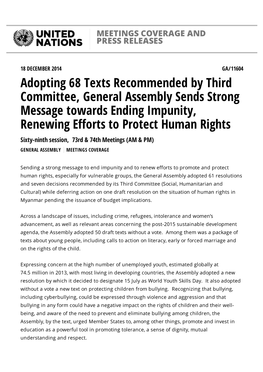 Adopting 68 Texts Recommended by Third Committee, General
