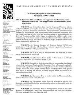 The National Congress of American Indians Resolution #MOH-17-015