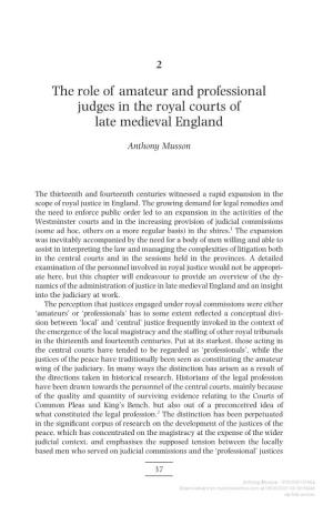 The Role of Amateur and Professional Judges in the Royal Courts of Late Medieval England