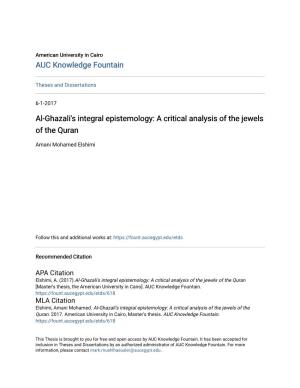 Al-Ghazali's Integral Epistemology: a Critical Analysis of the Jewels of the Quran