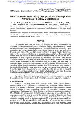 Mild Traumatic Brain Injury Disrupts Functional Dynamic Attractors of Healthy Mental States