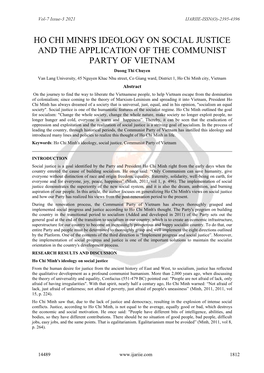 Ho Chi Minh's Ideology on Social Justice and the Application of the Communist Party of Vietnam