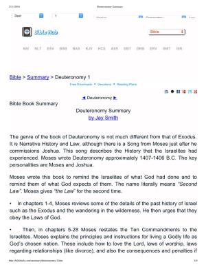Bible Book Summary Deuteronomy Summary by Jay Smith the Genre