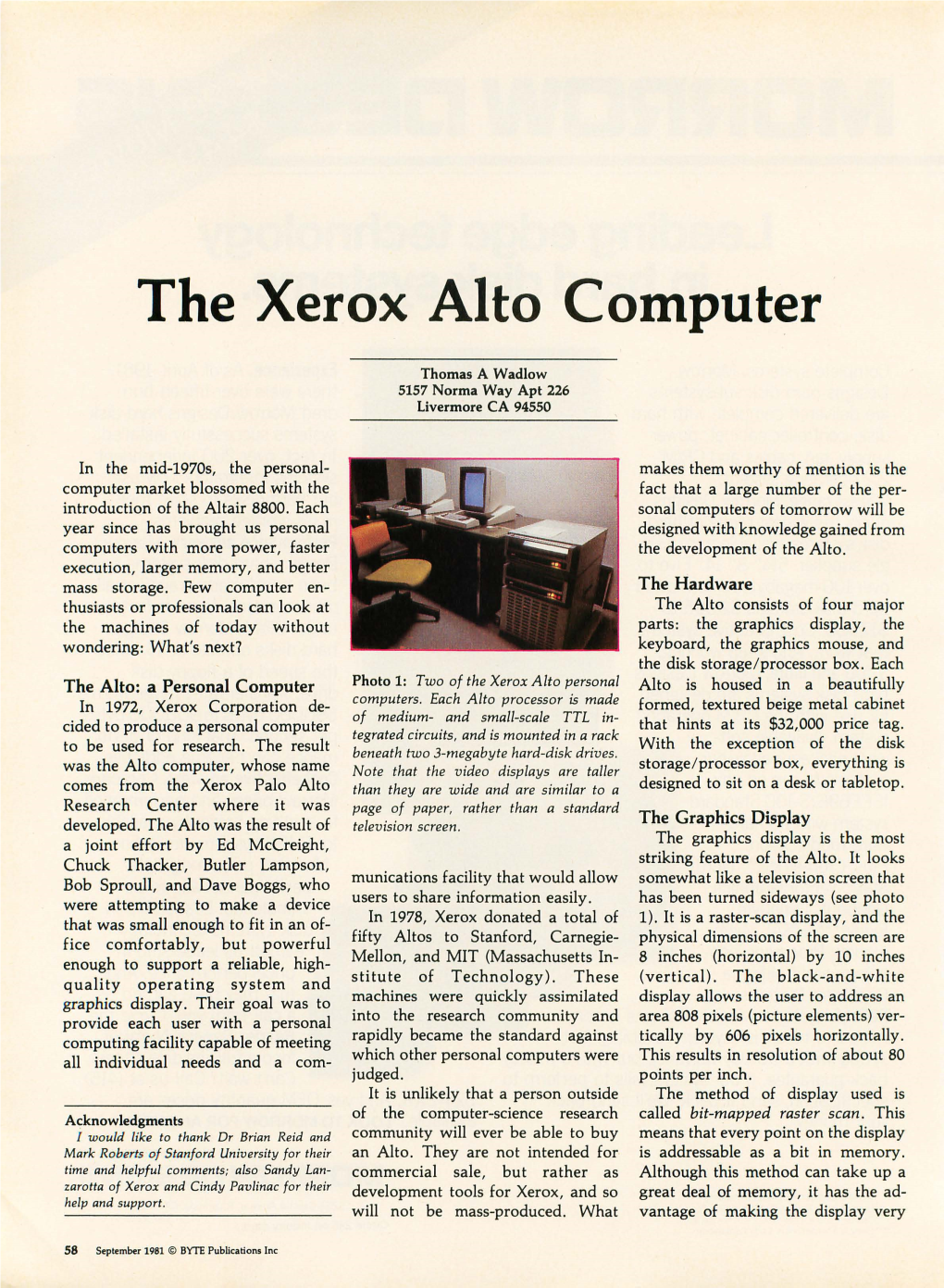 The Xerox Alto Computer, September 1981, BYTE Magazine