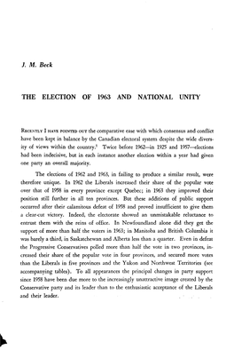 M. Beck the ELECTION of 1963 and NATIONAL UNITY