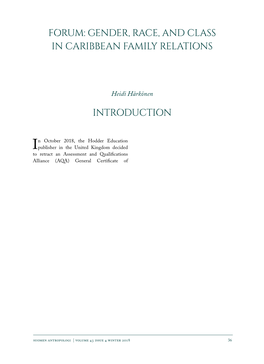 Gender, Race, and Class in Caribbean Family Relations Introduction