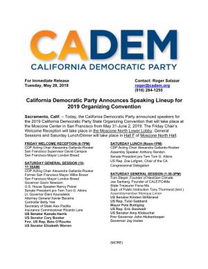 California Democratic Party Announces Speaking Lineup for 2019 Organizing Convention