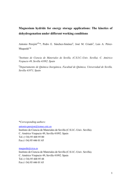 Magnesium Hydride for Energy Storage Applications: the Kinetics of Dehydrogenation Under Different Working Conditions