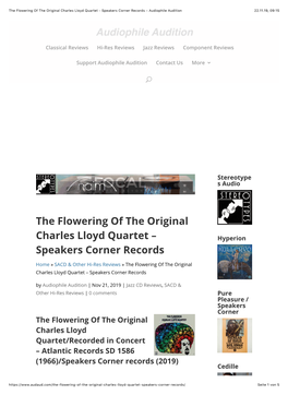 The Flowering of the Original Charles Lloyd Quartet – Speakers Corner Records