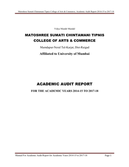 Matoshree Sumati Chintamani Tipnis College of Arts & Commerce, Academic Audit Report-2014-15 to 2017-18