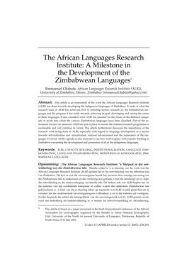 The African Languages Research Institute: a Milestone in The