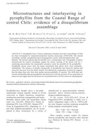Microstructures and Interlayering in Pyrophyllite from the Coastal Range of Central Chile: Evidence of a Disequilibrium Assemblage