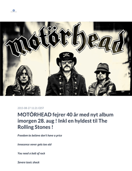 MOTÔRHEAD Fejrer 40 År Med Nyt Album Imorgen 28