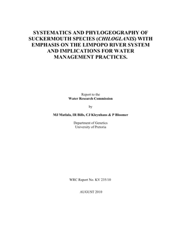 Chiloglanis) with Emphasis on the Limpopo River System and Implications for Water Management Practices