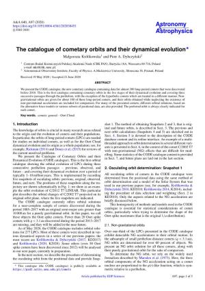 The Catalogue of Cometary Orbits and Their Dynamical Evolution? Małgorzata Królikowska1 and Piotr A