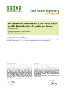 Die Deutschen Schnelldampfer. I, Die Flüsse-Klasse Des Norddeutschen Lloyd - Zaudernder Beginn Kludas, Arnold