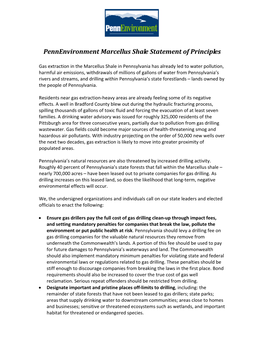Pennenvironment Marcellus Shale Statement of Principles
