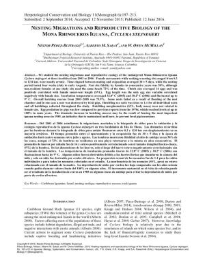 Nesting Migrations and Reproductive Biology of the Mona Rhinoceros Iguana, Cyclura Stejnegeri