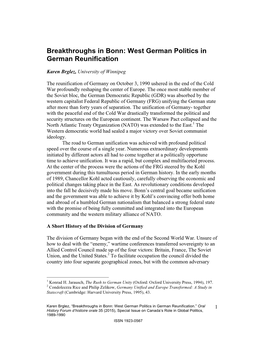 West German Politics in German Reunification