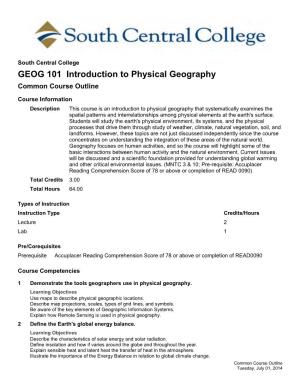 GEOG 101 Introduction to Physical Geography Common Course Outline