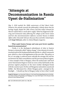 “Attempts at Decommunization in Russia Upset De-Stalinization”