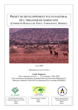 Projet De Developpement Sylvo Pastoral De L’Arganeraie Marocaine (Commune Rurale De Tiout, Taroudant, Maroc)